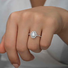 Silver White Oval Stone Women's Ring