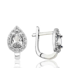 Silver White Stone Drop J Women's Earrings