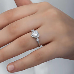Silver White Stone Heart Women's Ring