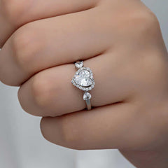 Silver White Stone Heart Women's Ring