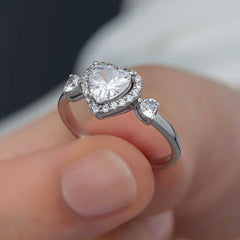 Silver White Stone Heart Women's Ring