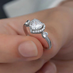 Silver White Stone Heart Women's Ring