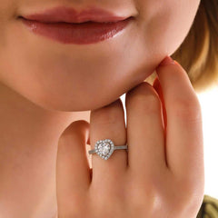 Silver White Stone Heart Women's Ring