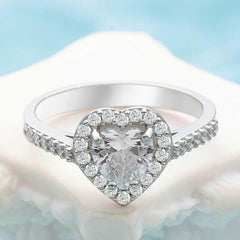 Silver White Stone Heart Women's Ring