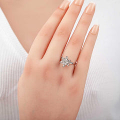 Silver White Stone Lotus Flower Women's Ring