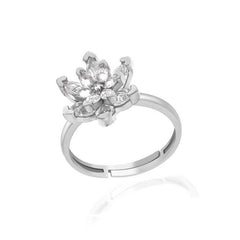 Silver White Stone Lotus Flower Women's Ring