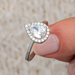 Silver White Zircon Stone Drop Women's Ring