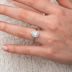 Silver White Zircon Stone Drop Women's Ring