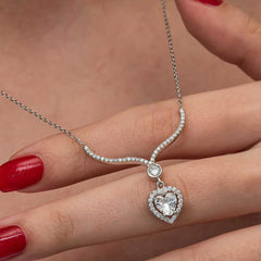 Collier femme en argent et zircon blanc en forme de cœur