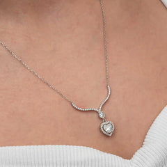 Collier femme en argent et zircon blanc en forme de cœur