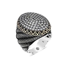 Bague homme ovale en argent et zircon blanc