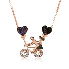 Silver Bicycle Lovers Women's Necklace