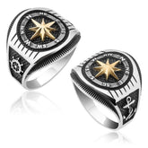 Silver Anchor Detailed Compass Men's Ring
