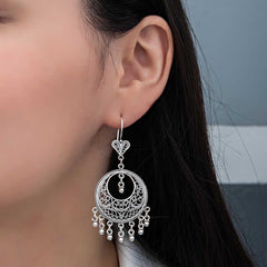 Silver Circle Filigree Dangle Women's Earrings