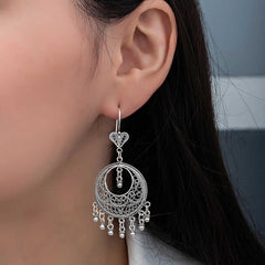 Silver Circle Filigree Dangle Women's Earrings