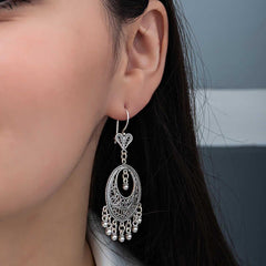 Silver Circle Filigree Dangle Women's Earrings