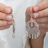 Silver Circle Filigree Dangle Women's Earrings
