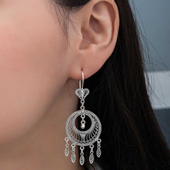 Silver Circle Filigree Dangle Women's Earrings