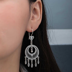 Silver Circle Filigree Dangle Women's Earrings