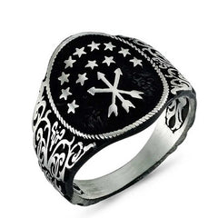 Silver Circassian Flag Motif Men's Ring