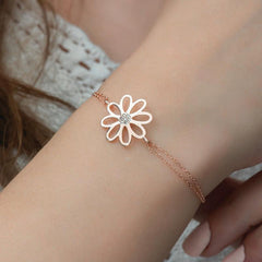 Bracelet femme fleur rose en argent
