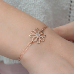 Bracelet femme fleur rose en argent