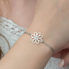 Bracelet femme fleur en argent