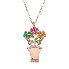 Silver Flower Bouquet Women's Necklace