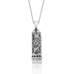 Silver Flower Cevsen Prayer Cylinder Necklace