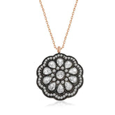 Silver Flower Patterned Diamond Mounted Necklace
