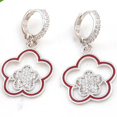 Silver Dangling Flower Patterned Women's Earrings