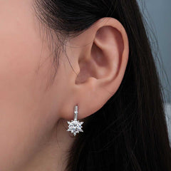 Silver Flower Patterned Women's Earrings
