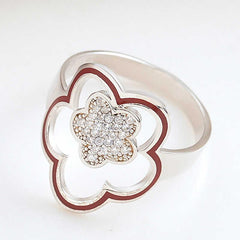 Silver Flower Patterned Women's Ring