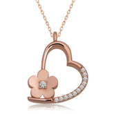 Silver Rose Flower Heart Women's Necklace