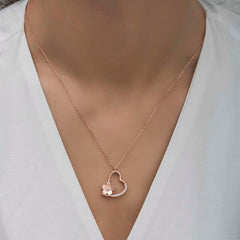 Silver Rose Flower Heart Women's Necklace