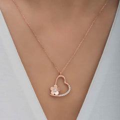 Silver Rose Flower Heart Women's Necklace