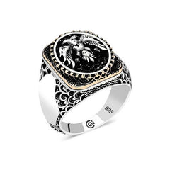 Bague ovale en argent avec aigle à deux têtes pour homme