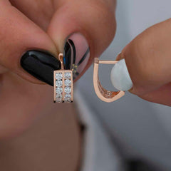 Silver Double Row White Stone J Women's Earrings