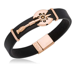 Bracelet homme en cuir argenté à double face avec motif de hache
