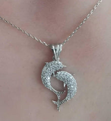 Silver Double Dolphin Necklace for Women
