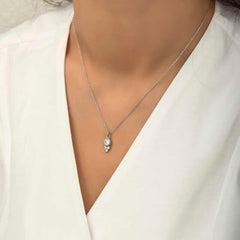 Collier solitaire rond en argent pour femme avec goutte de rosée