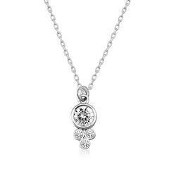 Collier solitaire rond en argent pour femme avec goutte de rosée