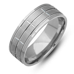 Silver Stripe Patterned Rhodium Wedding Ring
