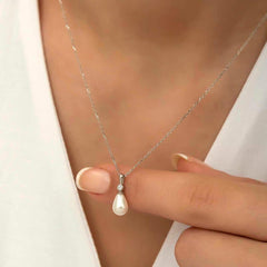 Silver Drop Pearl Women's Necklace