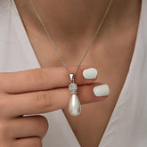 Silver Drop Pearl Women's Necklace