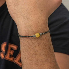 Silver Drop Amber Kazaziye Knit Bracelet