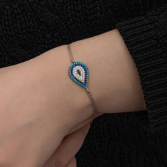 Silver Drop Evil Eye Women's Bracelet