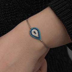 Silver Drop Evil Eye Women's Bracelet