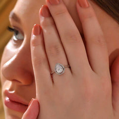 Silver Drop Zircon Stone Women's Ring