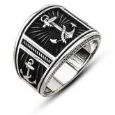 Silver Sea Anchor Crest Men's Ring